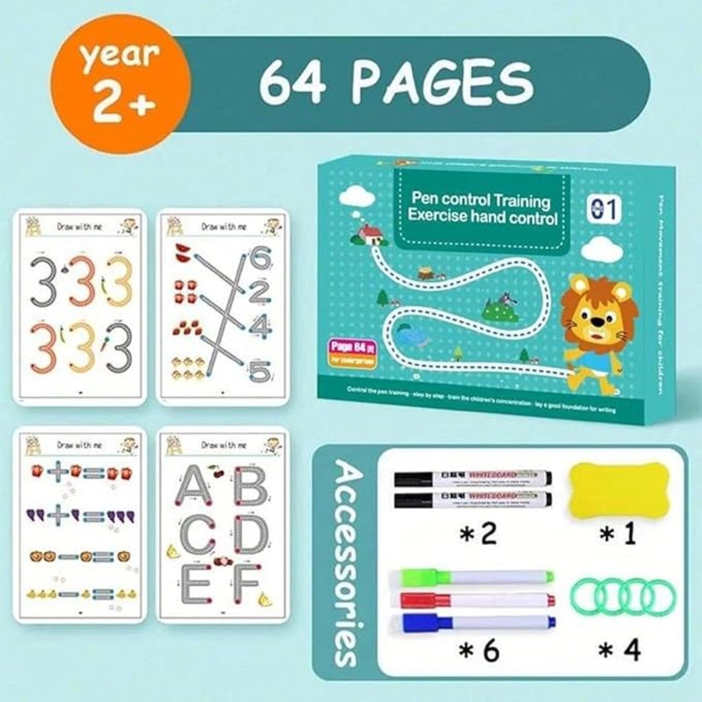 Reusable Tracing Book With 68 Pages + FREE Learning 2000+ pages PDF worksheet for kids📚